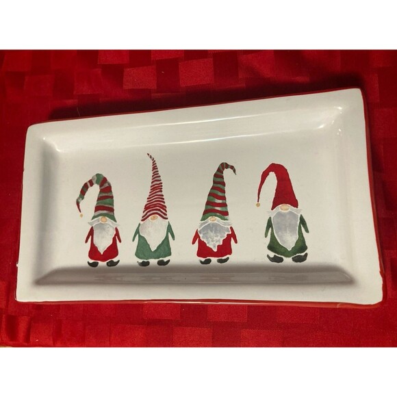 LTD Commodities Other - Gnome Serving Tray LTD Commodities Ceramic 11” X 6” White Red Trim